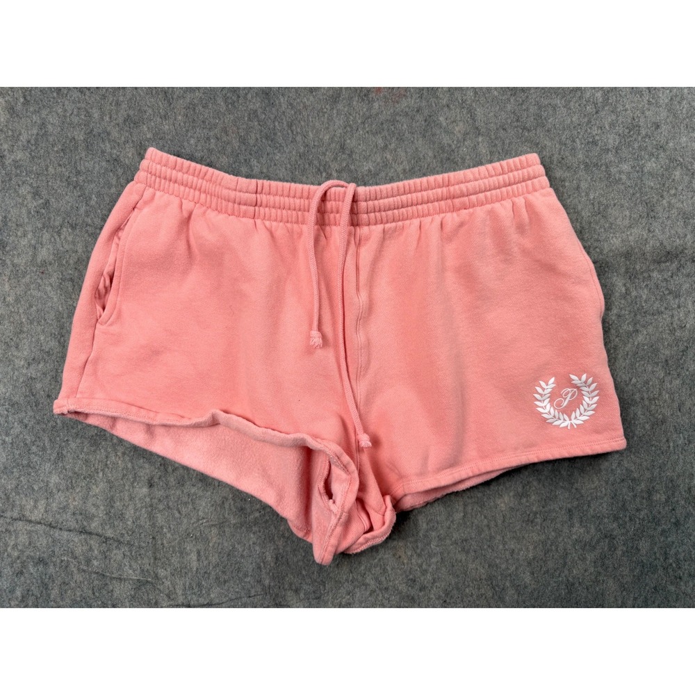 PINK Victoria's Secret Women XL Pink Fleece Lounge Shorts Laurel Wreath Logo